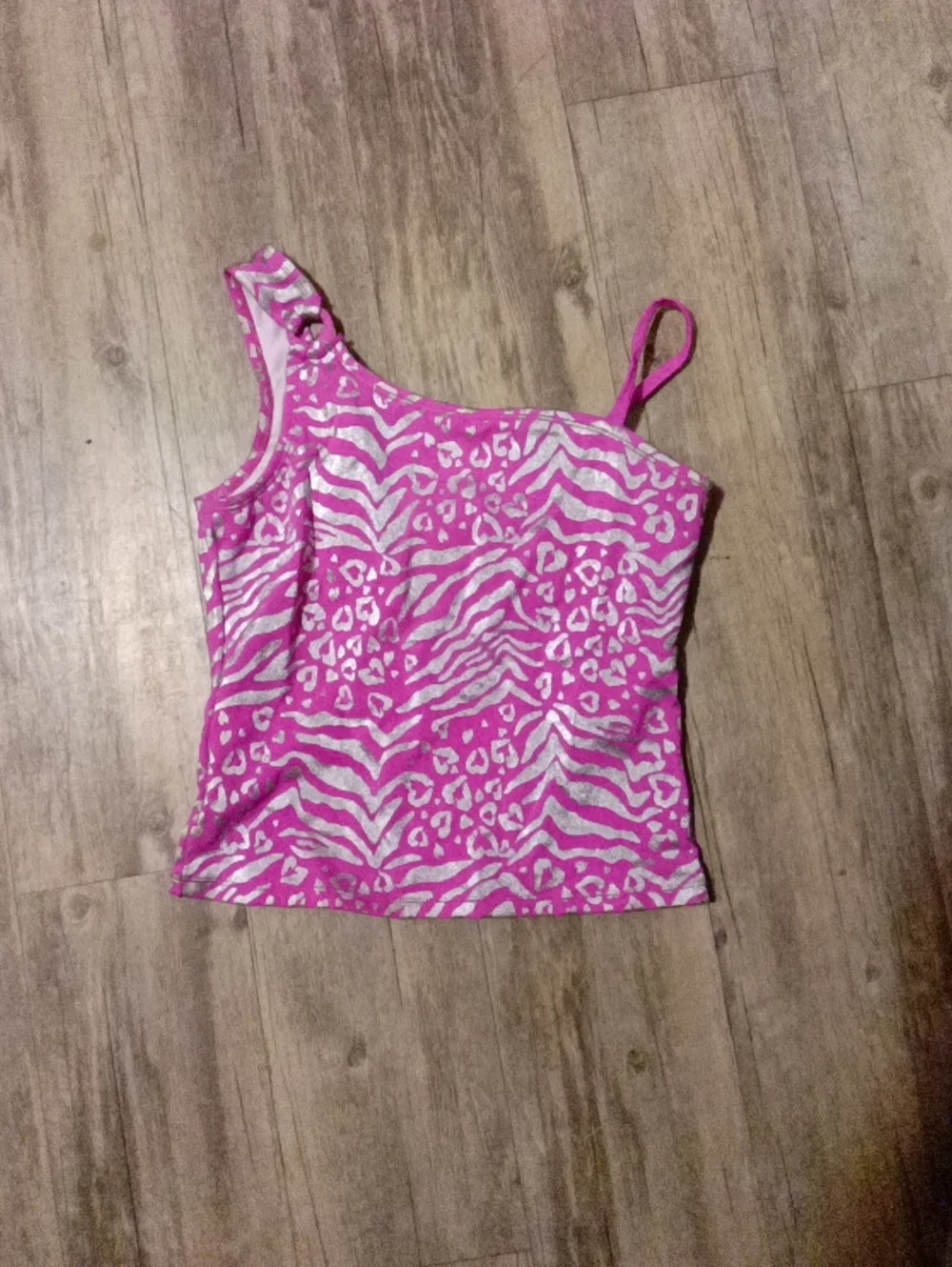 Pink Animal Print One-Shoulder Tank Top